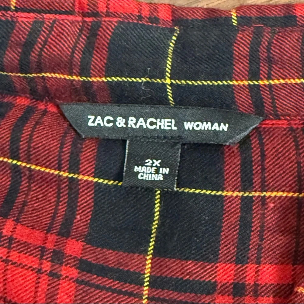 Zac & Rachel Woman 2X Red Black Plaid Button Down Shirt Long Sleeve Fall Top - Picture 5 of 8